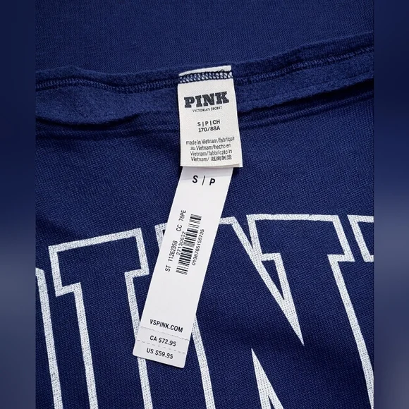 VS PINK Noir Navy Blue Game Day Football Fleece Pullover Sweatshirt Small NEW - Picture 6 of 11